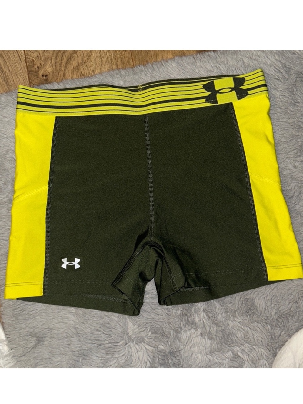 Under Armour Black and Neon Yellow Athletic Compression Shorts